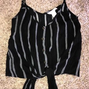 H&M Black/White Striped Front Tie Cropped Tank - 4